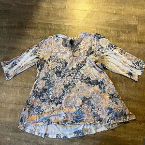 Style & Co. Blue and Cream Floral Blouse